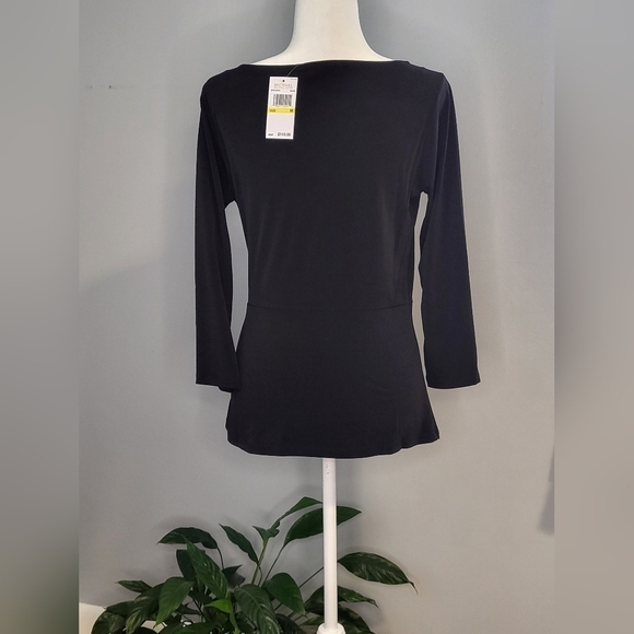 Michael Kors Black Stretchy Top with Goldtone Michael Kors Emblem in Size Medium - Picture 3 of 7